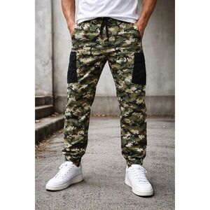 3XL Retro Stitch Men's Cargo Pants Tapered Leg Elastic Cuff 28" Inseam